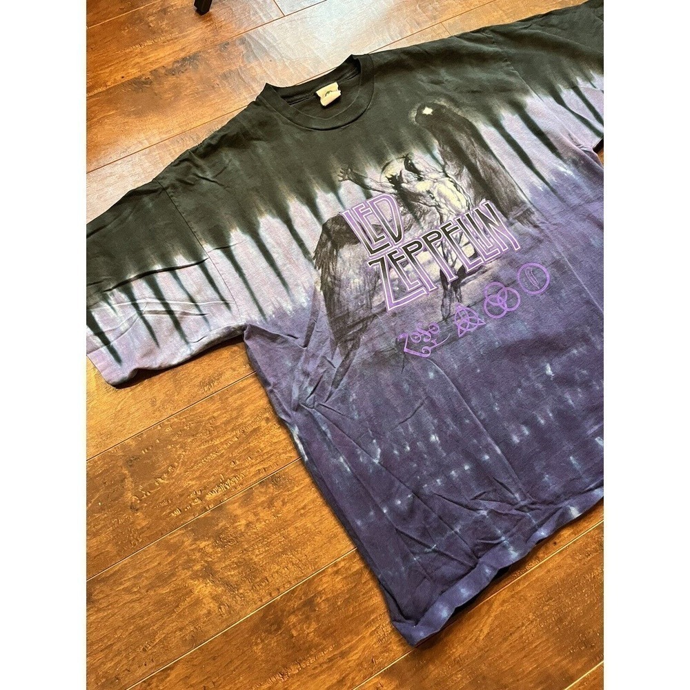 Vtg Liquid Blue Led Zeppelin T-Shirt Single Stitch Tie Dye XXL 90s - Picture 2 of 14